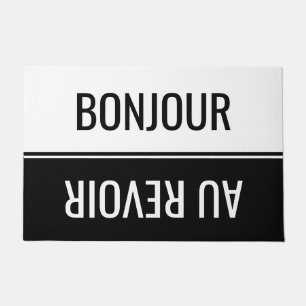 Black & White Bonjour & Au Revoir Custom Door Mat