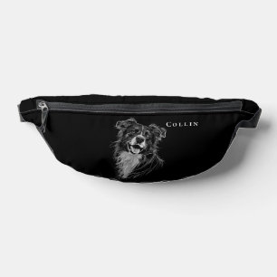 Black & White Border Collie Dog Lovers Custom Text Fanny Pack