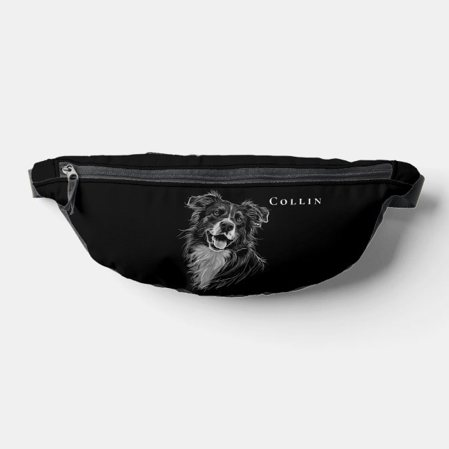 Black & White Border Collie Dog Lovers Custom Text Fanny Pack (Lay Down)