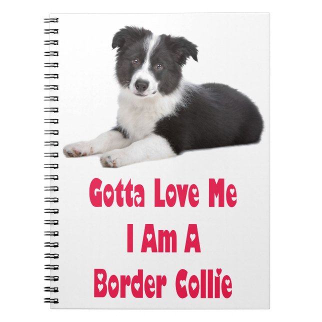 Black & White Border Collie Puppy Dog Journal (Front)