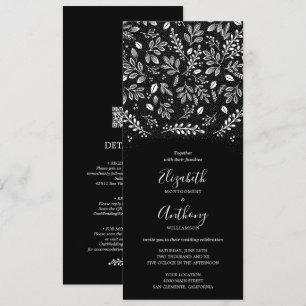 Black White Botanical All In One Wedding Invite