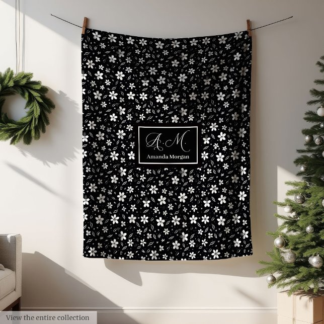 Black White Botanical Blanket Personalized Minimal (Black White Botanical Blanket Personalized Minimal)