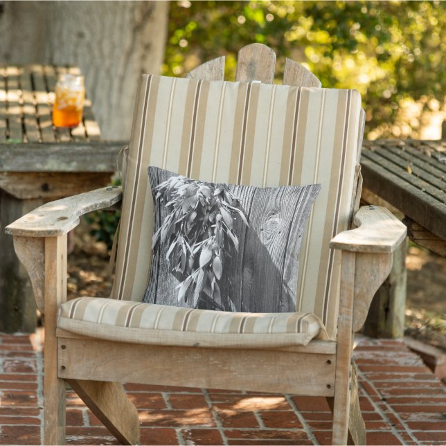 black white botanical distressed wood  outdoor pillow (Chair)