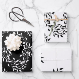 Black white botanical print wrapping paper sheet