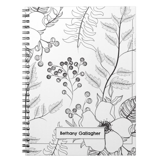 Black & White Botanical Sketch | Personalized Notebook (Front)