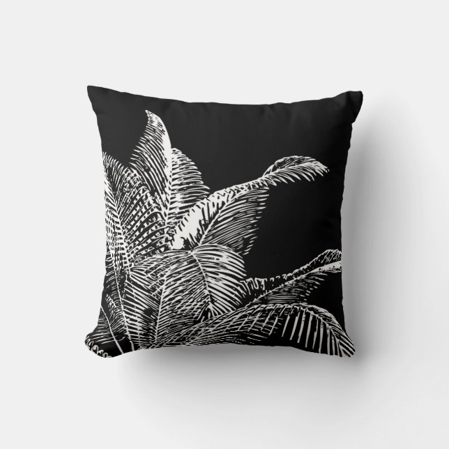 Black & White Botanical | Tropical Palm Throw Pillow (Front)