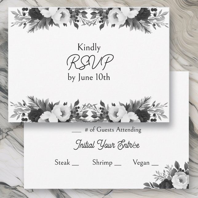 Black & White Botanical Wedding RSVP and Meals (Creator Uploaded)