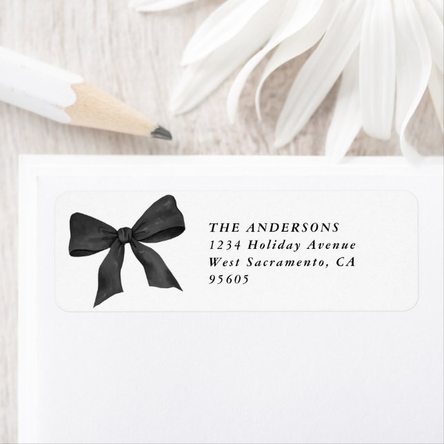 Black White Bow Christmas Return Address (Insitu)