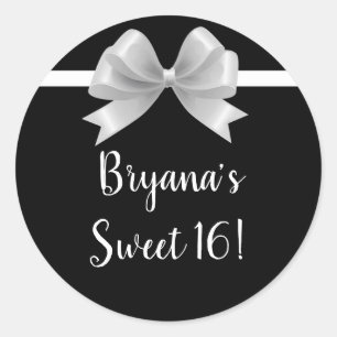 Black & White Bow Classy Elegant Glam Favour Classic Round Sticker