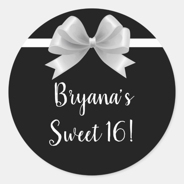 Black & White Bow Classy Elegant Glam Favour Classic Round Sticker (Front)