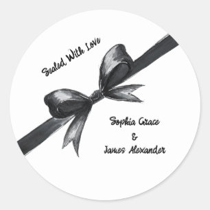Black & White Bow   Elegant Wedding   Monochrome Classic Round Sticker