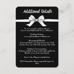 Black & White Bow   Elegant Wedding   Monochrome Enclosure Card
