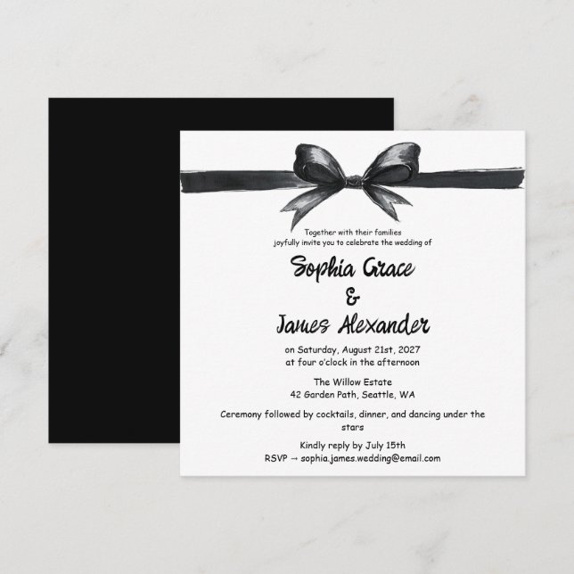 Black & White Bow | Elegant Wedding | Monochrome Invitation (Front/Back)
