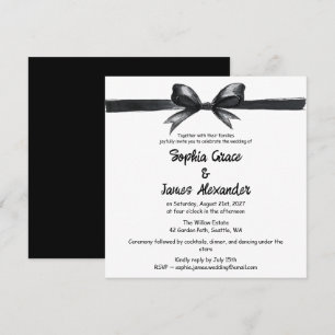 Black & White Bow   Elegant Wedding   Monochrome Invitation