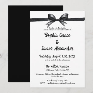 Black & White Bow   Elegant Wedding   Monochrome Invitation