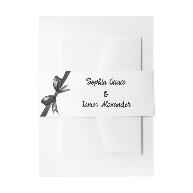 Black & White Bow | Elegant Wedding | Monochrome Invitation Belly Band (Front Example)
