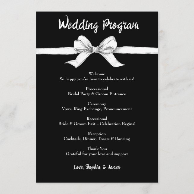 Black & White Bow | Elegant Wedding | Monochrome Program (Front)