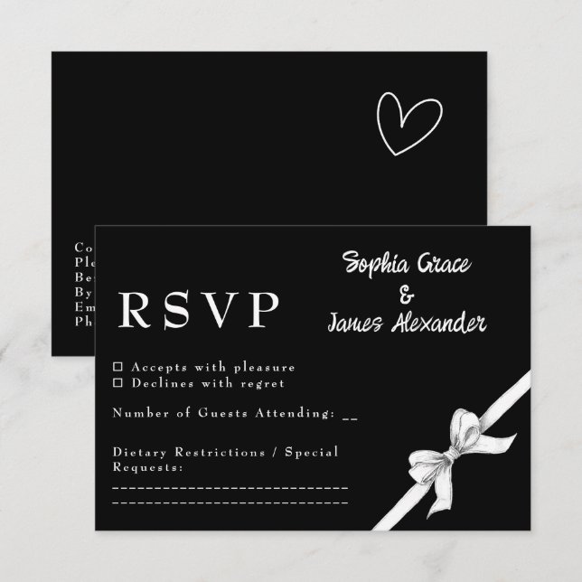 Black & White Bow | Elegant Wedding | Monochrome RSVP Card (Front/Back)