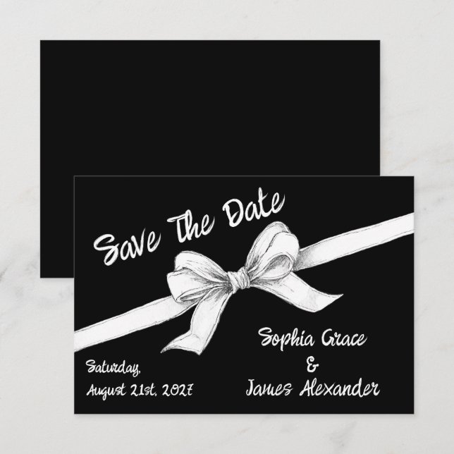 Black & White Bow | Elegant Wedding | Monochrome Save The Date (Front/Back)