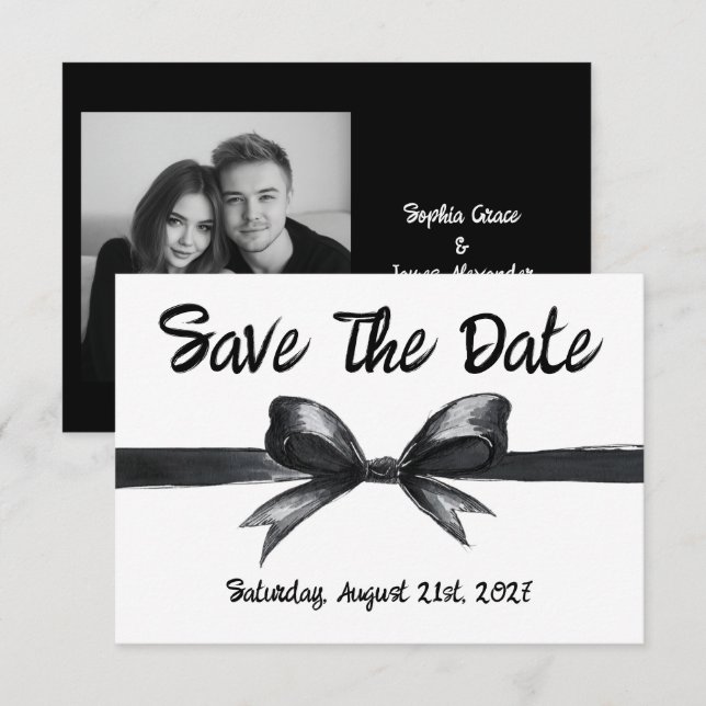 Black & White Bow | Elegant Wedding | Monochrome Save The Date (Front/Back)