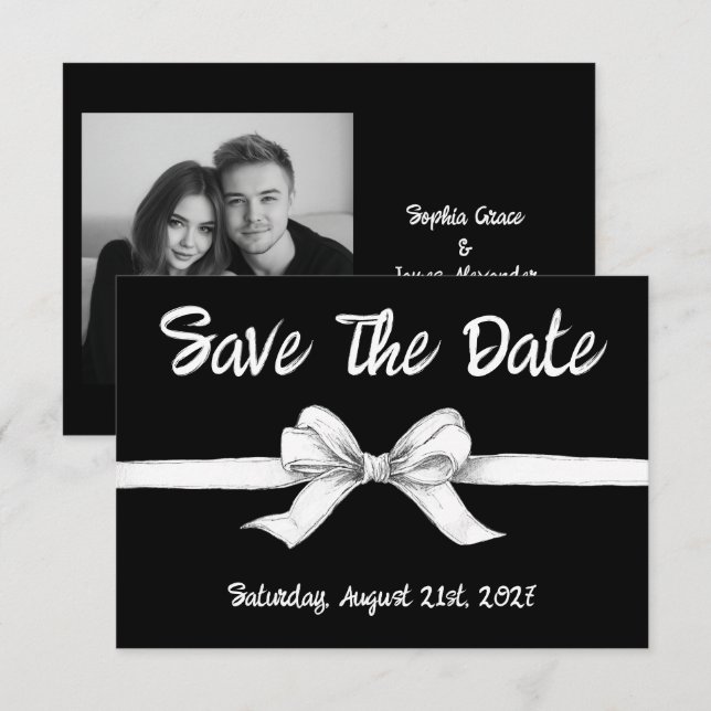 Black & White Bow | Elegant Wedding | Monochrome Save The Date (Front/Back)