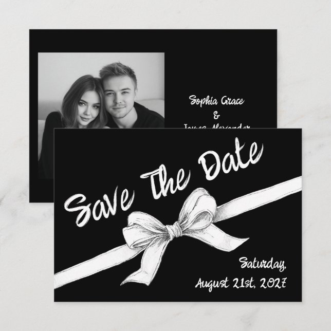 Black & White Bow | Elegant Wedding | Monochrome Save The Date (Front/Back)