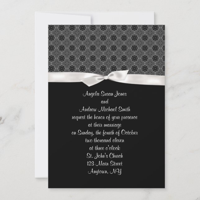 Black White Bow Invitation (Front)