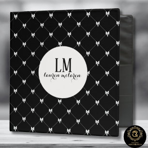 Black & White Bow Monogram 3 Ring Binder