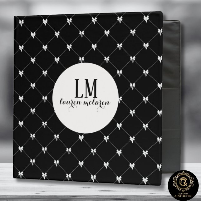 Black & White Bow Monogram 3 Ring Binder (Creator Uploaded)