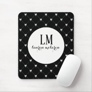 Black & White Bow Monogram Mouse Pad