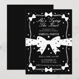 black white Bow She's Tying the Knot Bridal Shower Invitation