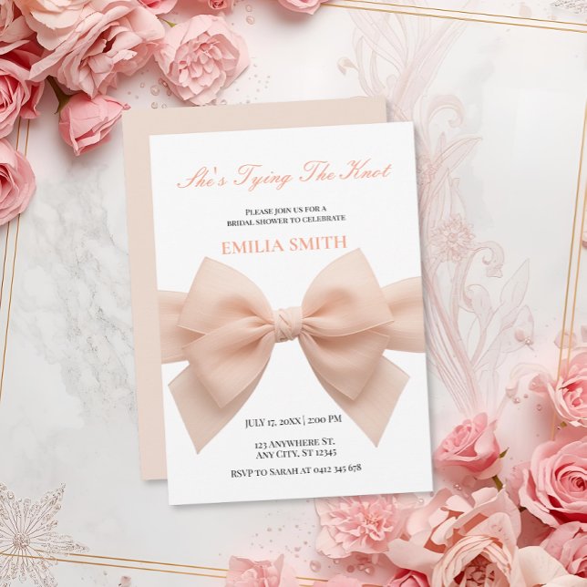 black white Bow She's Tying the Knot Bridal Shower Invitation (Creator Uploaded)