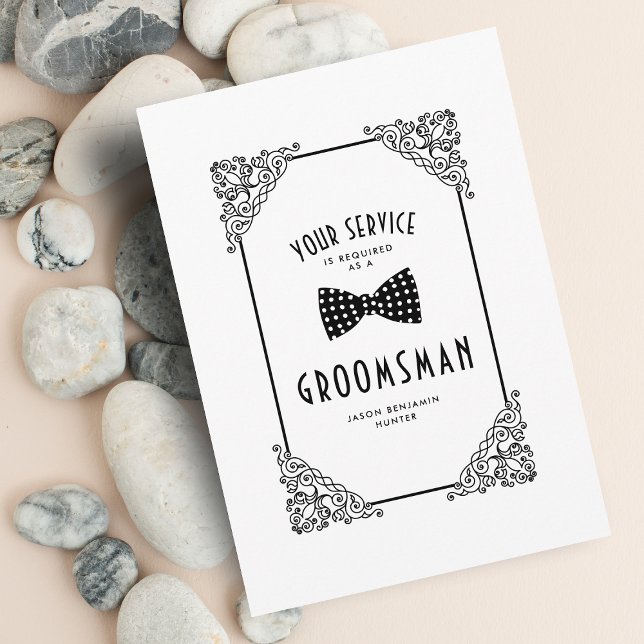 Black & White Bow Tie Groomsman Vintage Flourish (Creator Uploaded)