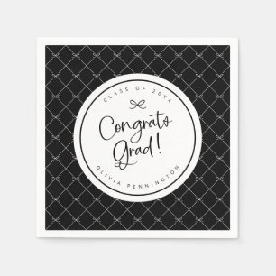 Black White Bows Congrats Grad Graduation Party Napkin