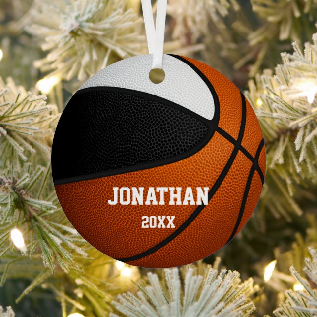 black white boys girls keepsake basketball metal ornament (Insitu)