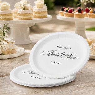 Black White Bridal Shower Elegant Script Paper Plate