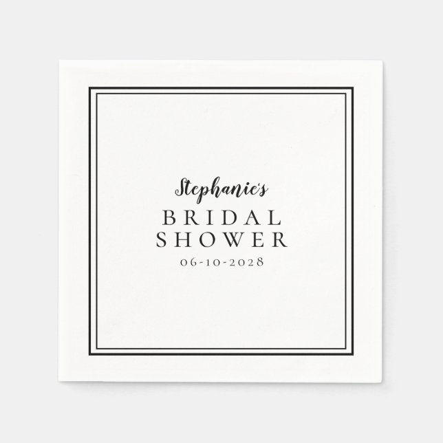 Black & White Bridal Shower Wedding Simple Modern  Napkin (Front)