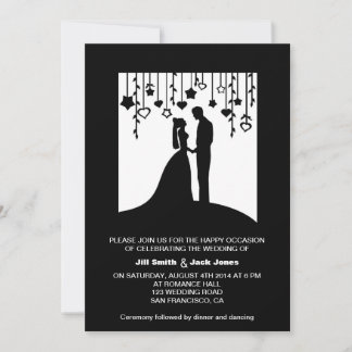 Black & white bride and groom silhouettes wedding invitation