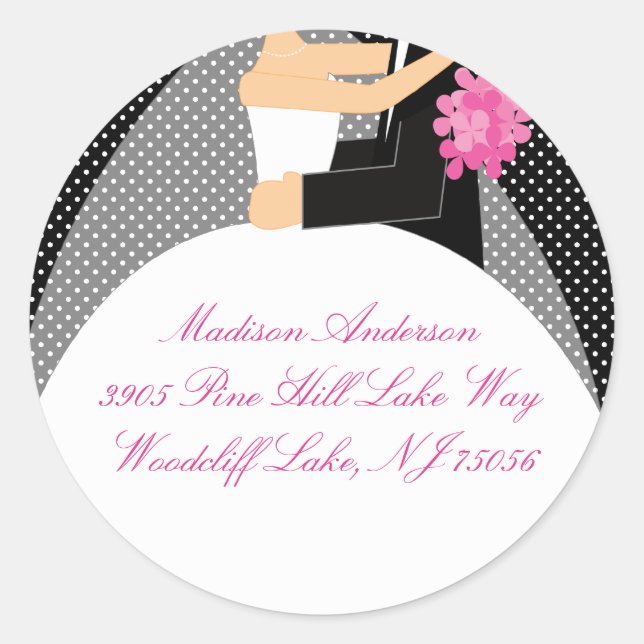 Black & White Bride & Groom Address Label Sticker (Front)