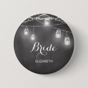 Black White Bride Wedding Mason Jar Button