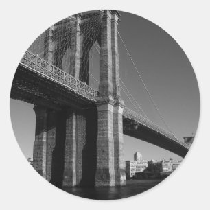 Black & White Brooklyn Bridge Classic Round Sticker