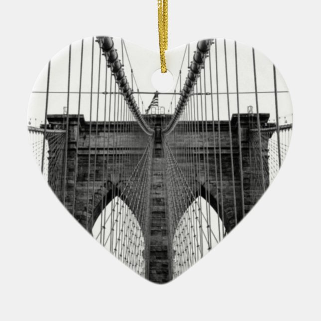 Black White Brooklyn Bridge New York Ceramic Ornament (Front)