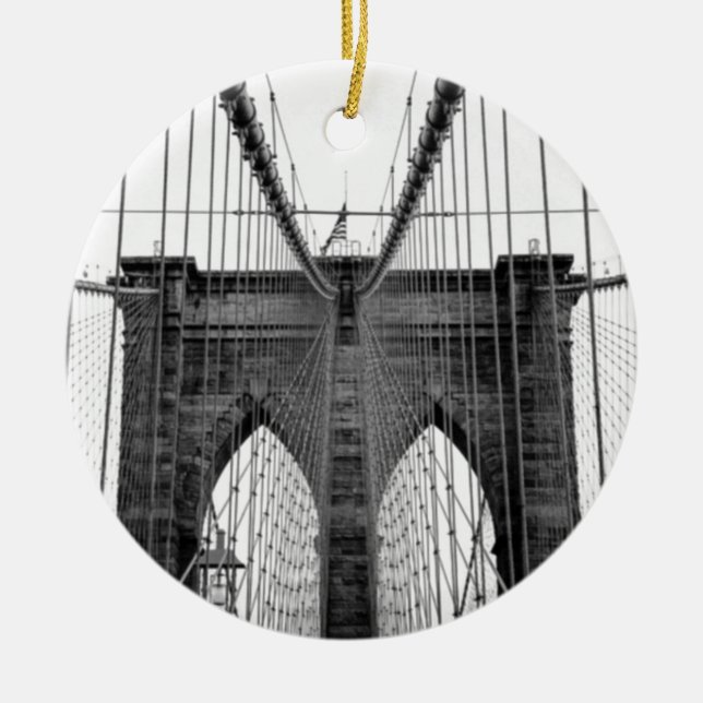 Black White Brooklyn Bridge New York Ceramic Ornament (Front)