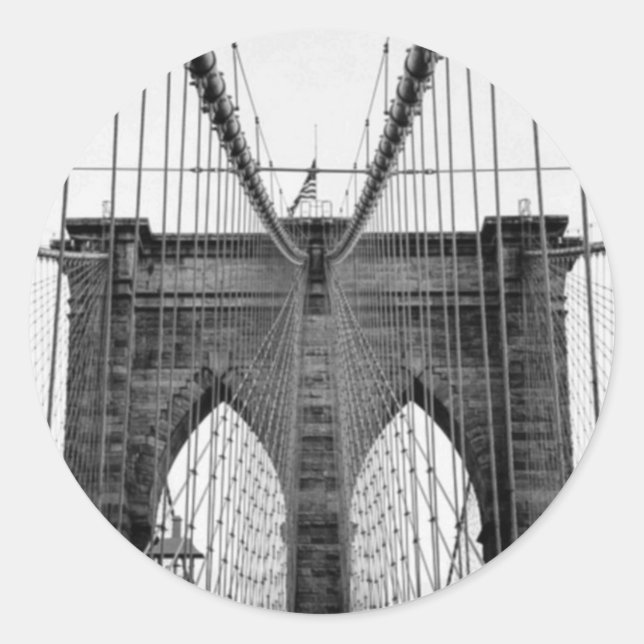 Black White Brooklyn Bridge New York Classic Round Sticker (Front)