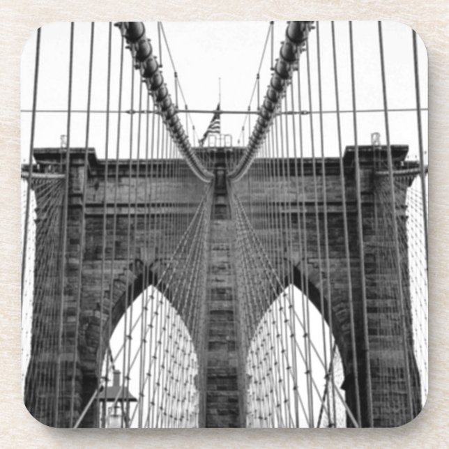 Black White Brooklyn Bridge New York Coaster (Front)