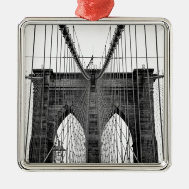 Black White Brooklyn Bridge New York Metal Ornament (Front)