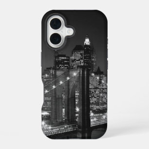 Black White Brooklyn Bridge New York Night iPhone 16 Case