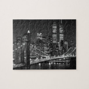 Black White Brooklyn Bridge New York Night Jigsaw Puzzle
