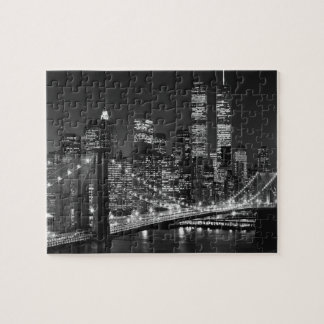Black White Brooklyn Bridge New York Night Jigsaw Puzzle