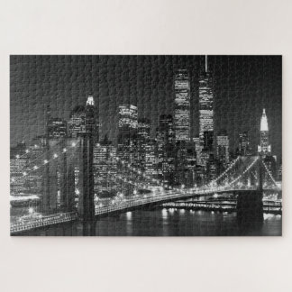 Black White Brooklyn Bridge New York Night Jigsaw Puzzle